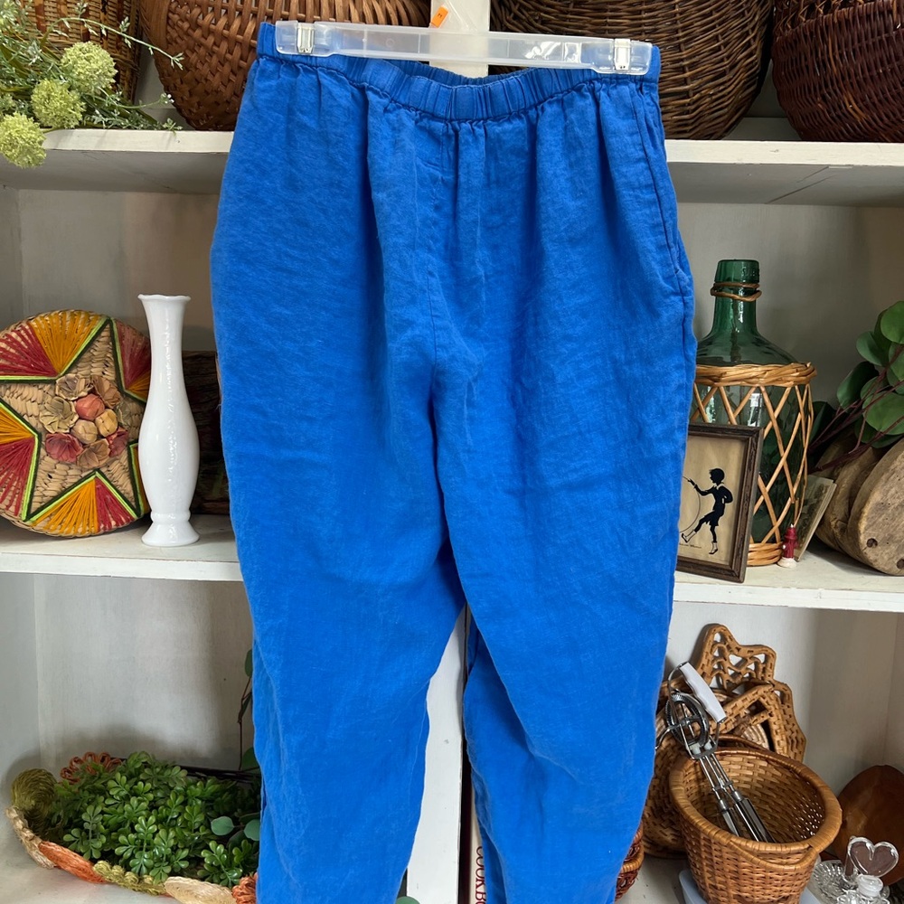 Flax Bright Blue Cropped Linen Pants
